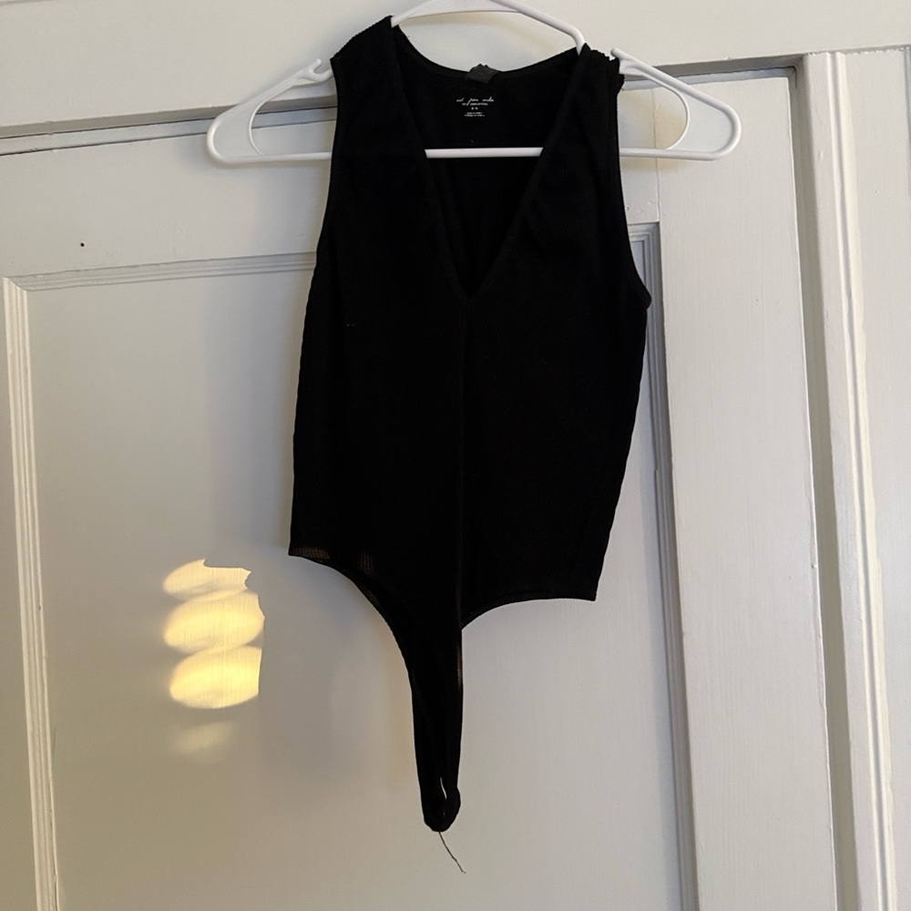 FP Movement by Free People Black V-Neck Bodysuit